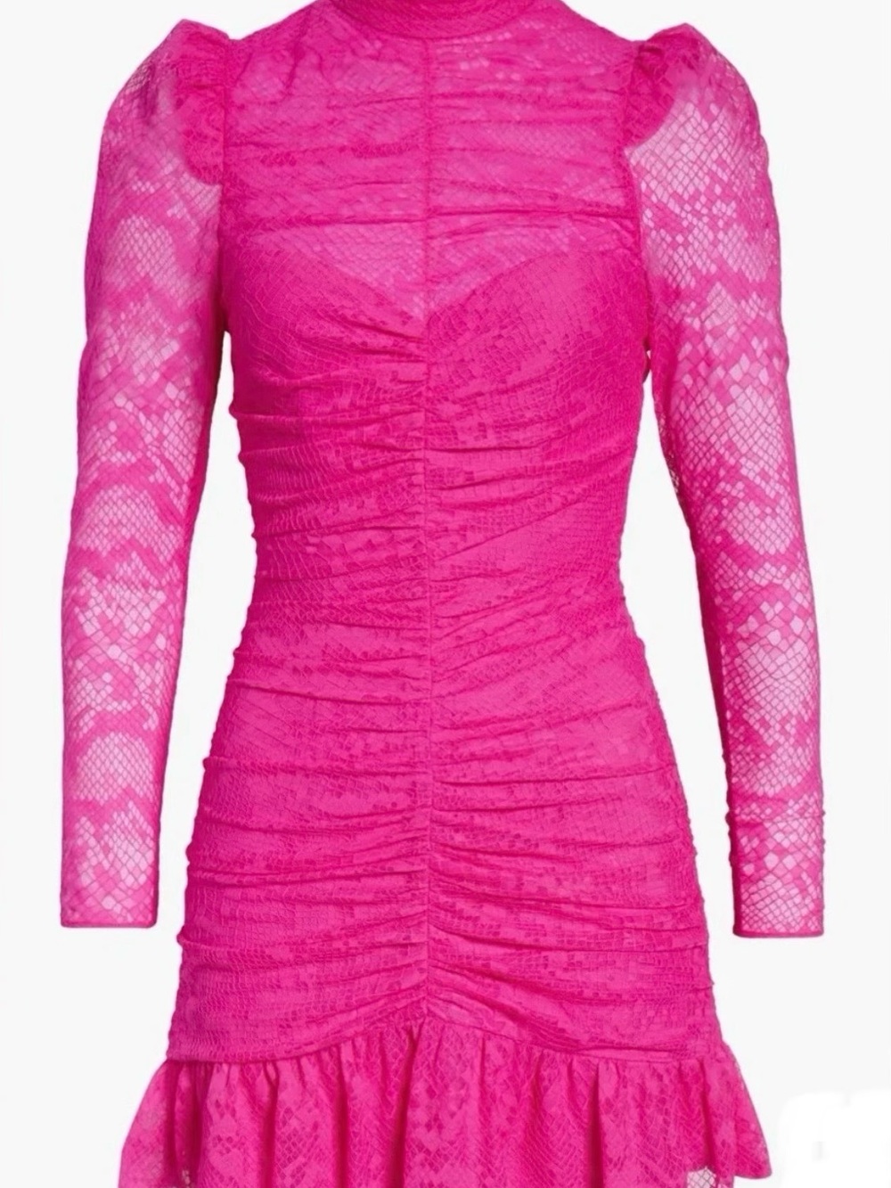 SAYLOR Vibrant Hot Pink Lace Long-Sleeve Mini Dress